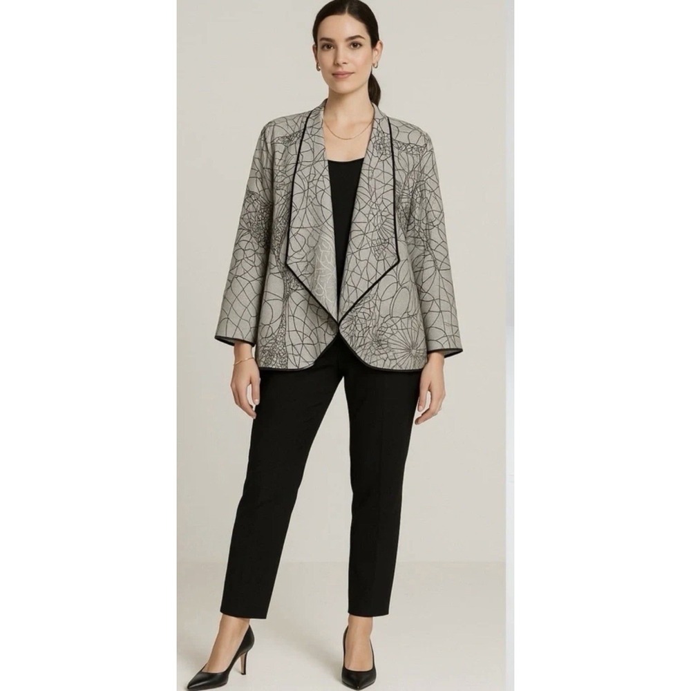 CHICOS Reversible Open Jacket Topper sz.3/XL Gray Silver Script Cascada NWT $169